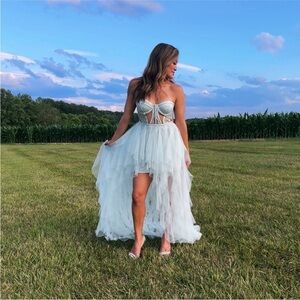 NWT For Love & Lemons Bustier Hi Low Gown in Mint XS